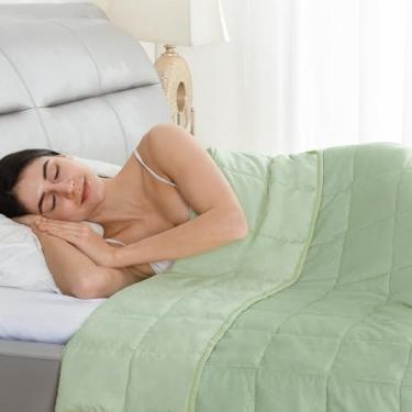 Imagem de Cobertor pesado 122 x 182 cm, 5,4 kg, cobertores com peso refrescante, tamanho solteiro para adultos, cobertor pesado macio de microfibra respirável com contas de cemárico para dormir tranquilo,