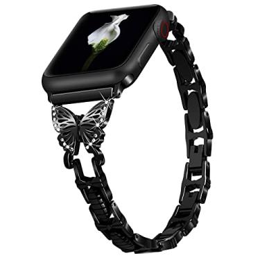 Imagem de VIQIV Pulseira feminina de relógio inteligente compatível com Apple Watch Ultra de 38 mm, 40 mm, 41 mm, 42 mm, 44 mm, 45 mm, 49 mm, iWatch séries 9, 8, 7, 6, 5, 4, 3, 2 e SE, de aço inoxidável