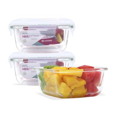 Imagem de Kit 3 Potes Vidro Hermético Trava Marmita Mantimenos 320ml (Branco)