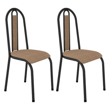 Imagem de Kit 2 Cadeiras De Cozinha Arizona Estampado Rattan Bege Pés De Ferro Preto