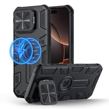 Imagem de Nillkin Capa magnética para iPhone 16 Pro Max, compatível com MagSafe, capa de nível militar com suporte invisível e capa para câmera, capa magnética resistente para celular 16 Pro Max de 6,9