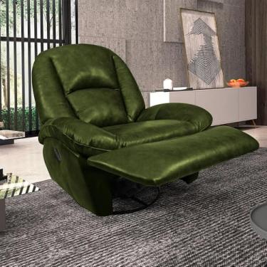 Imagem de Poltrona do Papai Sala de Cinema Carrie Reclinável Retrátil Manual Glider Giratória Couro Verde Manchado G40 - Gran Belo