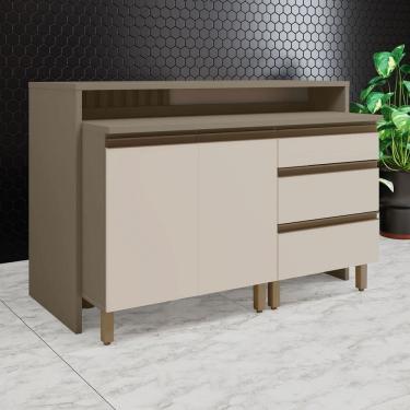 Imagem de Bancada de Cozinha Kit Ilha Gourmet Connect 2 Portas 3 Gavetas Ripado Duna/Cristal - Henn