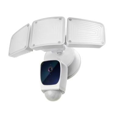 Imagem de Home Zone Câmera holofote de cabeça tripla de segurança – Smart 2,4 GHz 1080p com fio externo 3500 lúmens LED Holofote câmera com 128 GB de armazenamento local incluído, branca