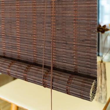 Imagem de Persiana de rolo de bambu natural, persianas de janela de madeira, cortina romana de bambu de 40-160 cm de comprimento, persianas de janela de madeira natural, proteção de cortina de privacidade para