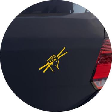 Imagem de Adesivo de Carro Baquetas ao Ar Bateria Percussão - Cor Amarelo - Melh