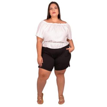 Imagem de Kit Bermuda Plus Size Alfaiataria Short Malha Crepe E Blusa Ombro a Om