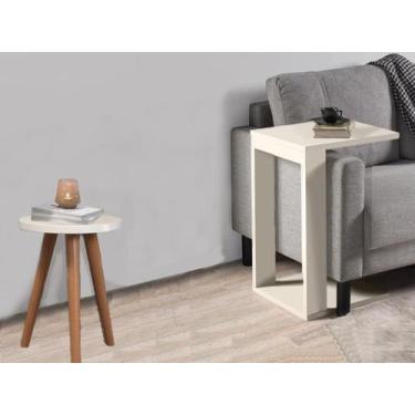 Imagem de Mesinhas de Madeira Lateral Decoração Off White Pé Palito - Colomi