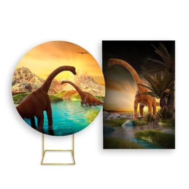 Imagem de Painel De Festa Redondo 1,50x1,50 + Painel Vertical 1,50x2,20 - Dinoss