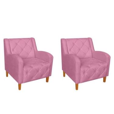 Imagem de Kit 2 Poltronas Decorativa Munique Suede Rosa Pés Madeira Ms Decor - M