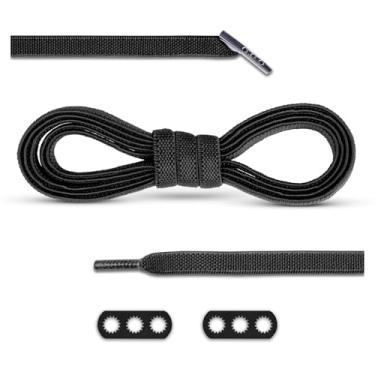 Imagem de Cadarços sem gravata para adultos e crianças Cadarços elásticos planos para tênis - Cordas - Branco, Preto, 0.52 x 3.27 x 2.11