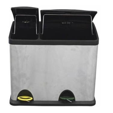 Imagem de Lixeira Seletiva Retangular Aço Inox Cromado 26L Dupla - Import