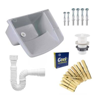 Imagem de Tanque de Plastico p/ Lavar Roupa 23L + Sifão + Veda Rosca + Grampo Ro