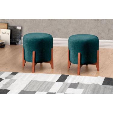 Imagem de Puff Banqueta Thor Luxo em Madeira Maciça Castellar Móbile, Azul