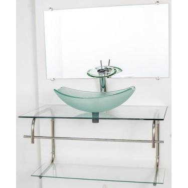 Imagem de Gabinete de vidro para banheiro inox 80cm cuba oval chanfrada incolor 