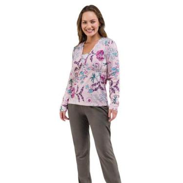 Imagem de Pijama Longo 100% Algodão Bela Notte 1001592 Floral com Renda, Rosa, C