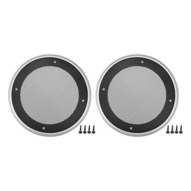 Imagem de ACROPIX Capa universal de grade de alto-falante de carro de 12,7 cm de malha redonda 12,7 cm caixa protetora de subwoofer com parafusos de montagem ferro ABS prateado tom preto - pacote com 2