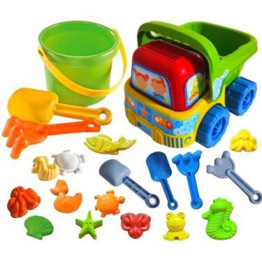 Imagem de Kit Brinquedos Praia Baldinho Carrinho Pá Rastelo Forminhas Areia Pisc