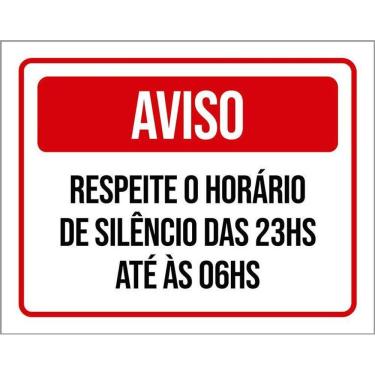 Imagem de Placa Sinalização Aviso Respeite Horário De Silêncio 36X46
