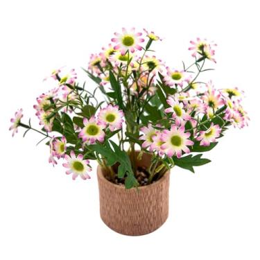 Imagem de EZBOHO 10 peças artificiais de mães artificiais resistentes a UV, margaridas de seda, flores amarelas artificiais para decoração, plantas de outono, arbustos para casa, casamento, escritório, varanda,