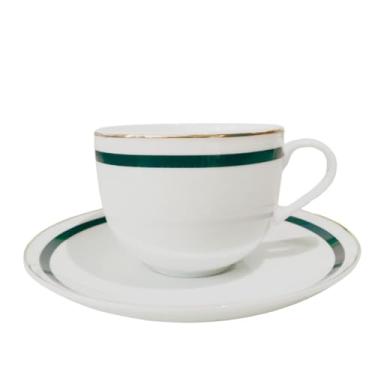 Imagem de Jogo Xícara para Cafe 90ml Porcelana Branca Filete Ouro L`Hermitage (Branca Com Borda Verde e Dourada)