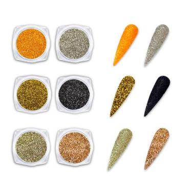 Imagem de Kit 6 Glitters Finos Decoração de Unhas Preto Prata Dourado - Arte Sed