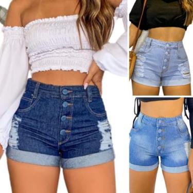 Imagem de Kit 3 Hot Pants Cintura Alta Jeans Feminino Barra Dobrada - Atacado da