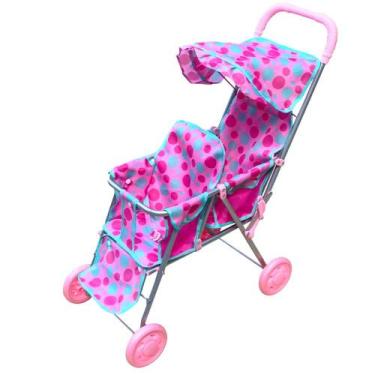 Imagem de Carrinho Boneca Passeio Divertido Gêmeos Cobertura Dobrável Original R