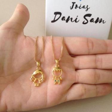 Imagem de Colar Pingente Menino(a) Com Zirconias Banhado A Ouro 18k - Joias Dani