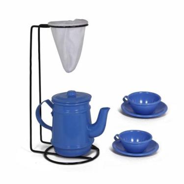 Imagem de Kit Bule Com Suporte Para Coador + Mini Xícaras - Azul Claro - Alumíni