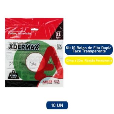 Imagem de Kit 10 Rolos de Fita Dupla Face 12mm x 20m Transparente Fixação Perman