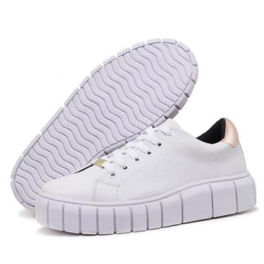 Imagem de Tênis Feminino Casual Branco Com Rosê - Myrol Outlet, 35, Branco com r