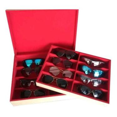 Imagem de porta oculos 16 divisorias bandeja mdf flocadas, Vermelho