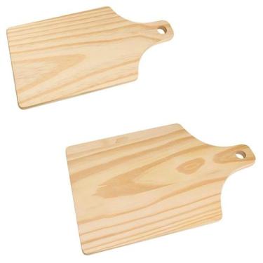 Imagem de Kit 2 Tábua  carne com cabo 37x19Cm e 40x25Cm de pau madeira - Edal