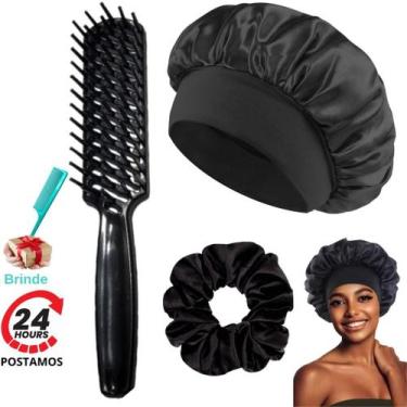 Imagem de Kit Touca de Cetim Faixa Larga Anti Frizz + Xuxinha Fru fru de Cetim +