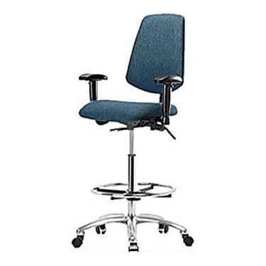 Imagem de Thomas 1163G31 Cadeira de tecido alto com encosto médio e inclinação, base cromada, braços ajustáveis, anel de pé cromado, rodízios cromados, azul
