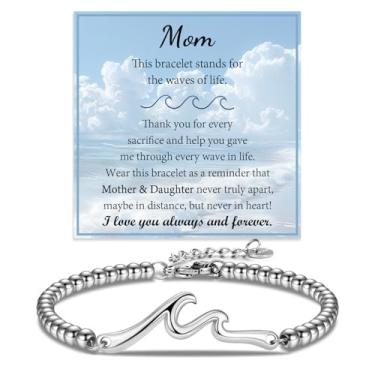 Imagem de ACOGVN Pulseira de onda para mulheres, Natal, aniversário, dia das mães, dia dos namorados, aniversário, cesta de Páscoa, presentes para mãe, avó, esposa, namorada, amiga, 7, Aço inoxidável, Sem Pedra