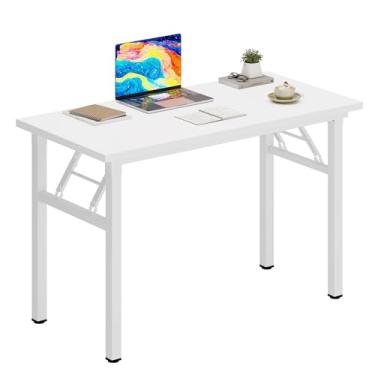 Imagem de DlandHome Mesa dobrável pequena mesa de 80 cm para computador para escritório em casa, mesa dobrável para espaços pequenos, sem necessidade de montagem, moldura branca e branca