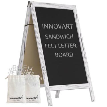 Imagem de INNOVART Placa de calçada A-Frame 91,4 cm x 50,8 cm, quadro de letras de feltro sanduíche com letras mutáveis, quadro de cartas de feltro de dupla face, cavalete de carta livre para restaurante,