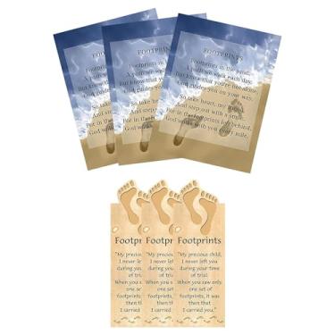 Imagem de Cartão Footprints In The Sand - Marcador magnético de pegadas na areia - Conjunto de cartão e marcador de livro de pegadas inspiradoras para estudo da Bíblia, livro, diário - Total de 6 itens