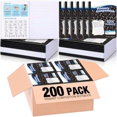 Imagem de Watersay Pacote com 200 cadernos de composição primária K-2 diário primário 50 folhas 25 cm x 19 cm livro de composição pautado primário caderno de jardim de infância para crianças pré-escola 1ª 2ª