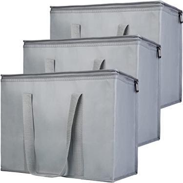 Imagem de Bodaon Sacos de Compras de Supermercado Reutilizáveis Isolados de 10 Pacotes, Saco Refrigerador de Piquenique X-Large com Zíper/Com Zíper Superior Frio, Saco de Entrega de Comida/Pizza Isolado, Aquece
