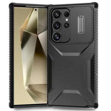 Imagem de Capa para Samsung Galaxy S24 S23 Ultra Plus FE A55 A35 A15 A54 5G Grau Proteção à prova de choque Slide Camera Armor Case, Preto, para Samsung S24 FE