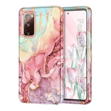 Imagem de Btscase Capa para Galaxy S20 FE 5G, estampa de mármore 3 em 1, resistente, à prova de choque, policarbonato rígido e resistente + capa protetora de silicone macio para mulheres e meninas para Samsung Galaxy S20 FE 6,5 polegadas, ouro rosa