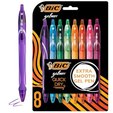 Imagem de BIC Canetas de gel retráteis da moda de secagem rápida da Gel-ocity, ponta média (0,7 mm), 8 unidades de canetas coloridas com aderência total, as cores e a embalagem podem variar (RGLCGAP81-AST)