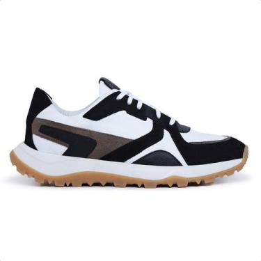 Imagem de Tenis Masculino Casual Couro Legitimo Retro Desert Runner Branco Preto