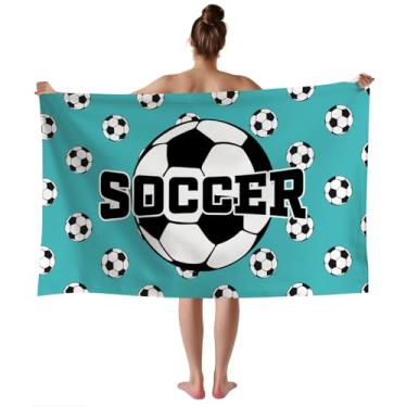 Imagem de WZOMT Toalha de praia de futebol, toalha de futebol de microfibra para meninos homens, toalhas de banho com bola de futebol azul engraçada, sem areia, grande, secagem rápida, toalha de piscina para