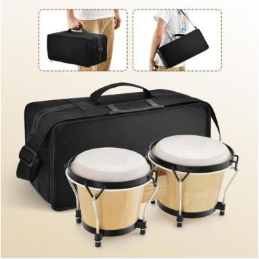 Imagem de Bongô Percussão Profissional 6" e 7" pele animal e bag sonata vermelho