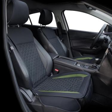 Imagem de Elantrip 2 peças de capas de assento de carro dianteiras de couro protetor de assento de carro ajuste universal para a maioria dos carros, SUVs e caminhões, protetor de assento à prova d'água preto e