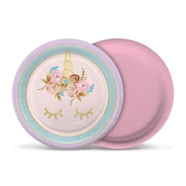 Imagem de 8 Pratos Redondo Bolo/Doces Unicórnio 18Cm Dec. Festas  - Cromus, Cart